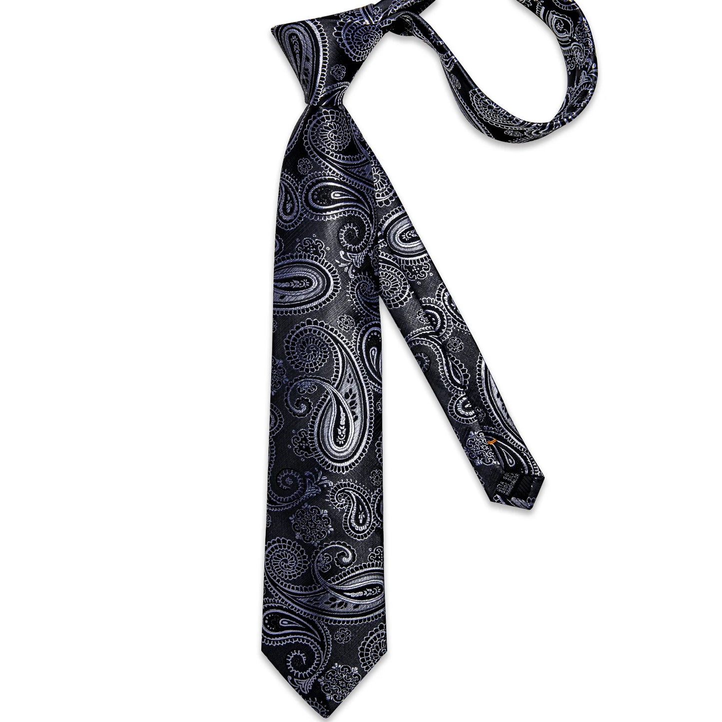 Black and White Leaves Paisley Silk Tie Set