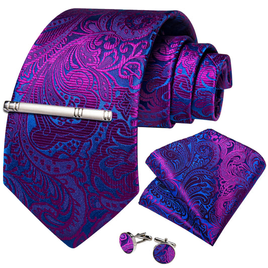 Purple Floral In Blue Silk Tie Set