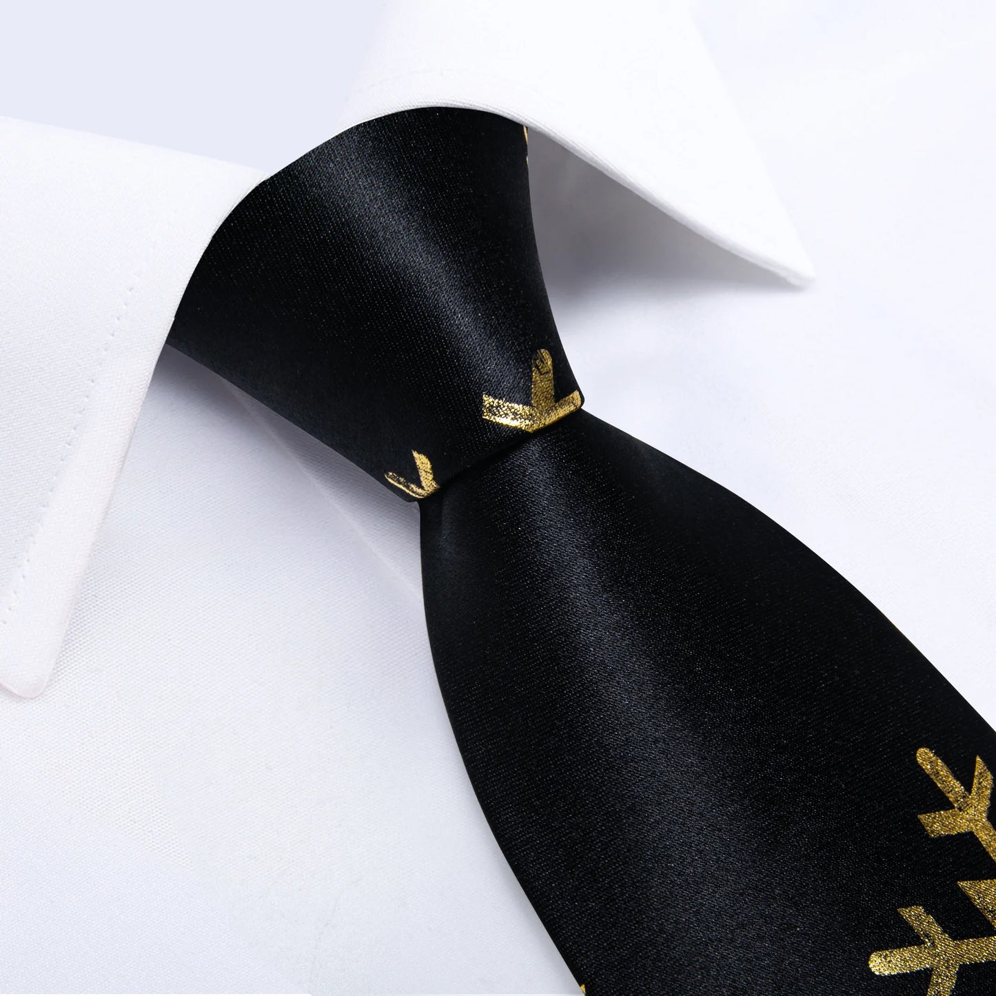 Gold Snowflakes In Black Silk Tie Set