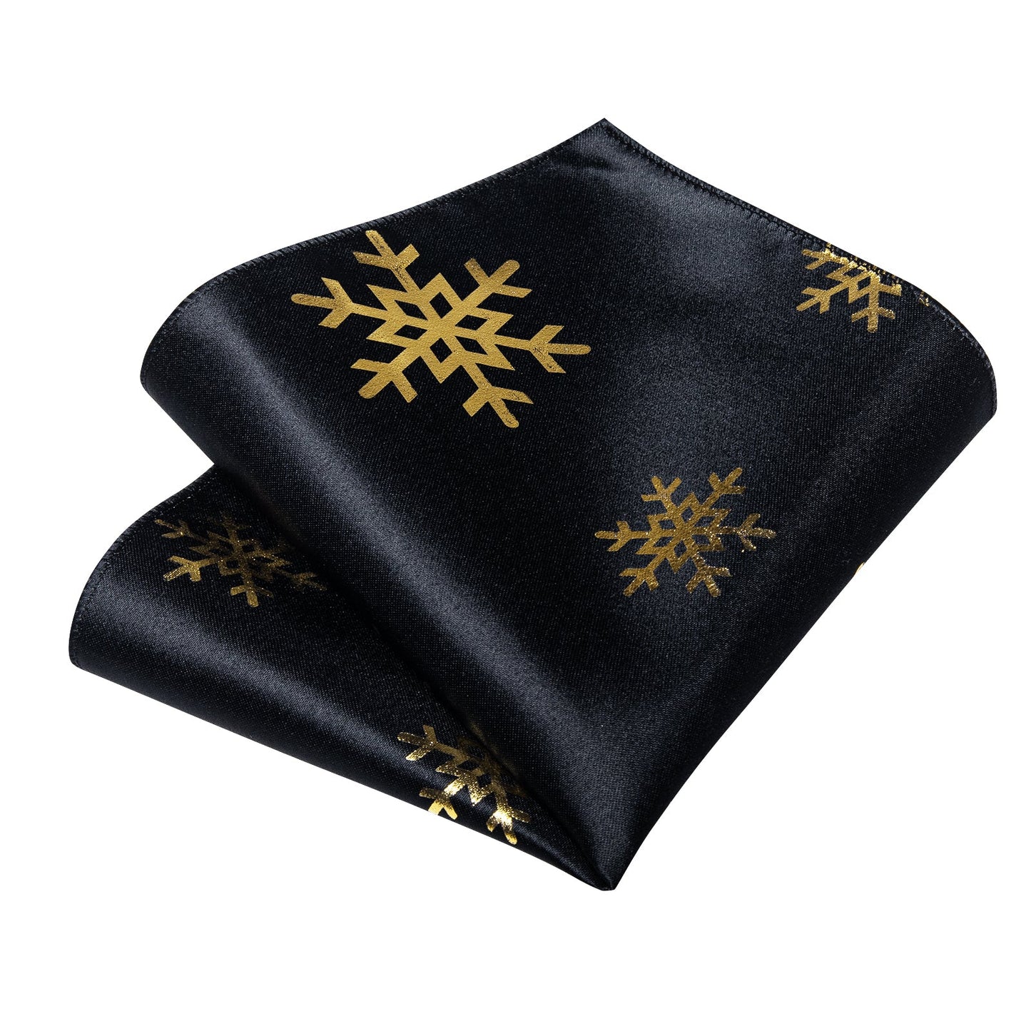 Gold Snowflakes In Black Silk Tie Set