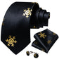 Gold Snowflakes In Black Silk Tie Set