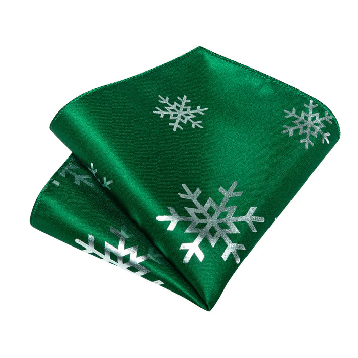 Snowflakes In Green Silk Tie Set