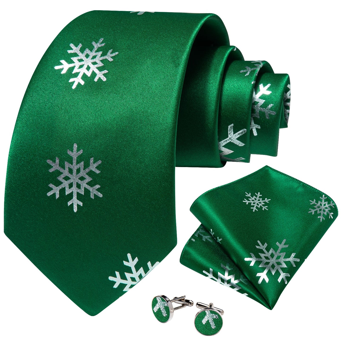 Snowflakes In Green Silk Tie Set