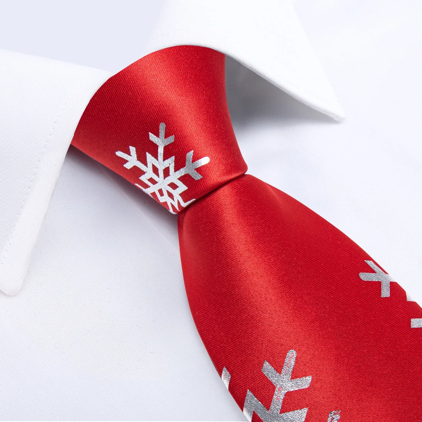 Snowflakes In Red Silk Tie Set