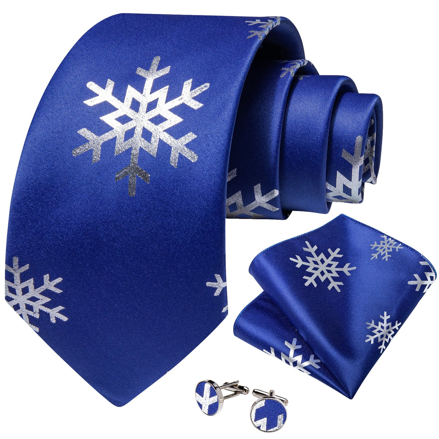 Snowflakes In Blue Silk Tie Set