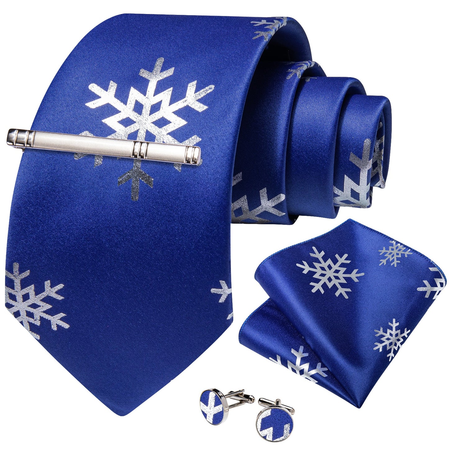 Snowflakes In Blue Silk Tie Set