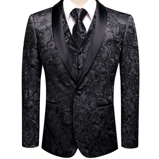 Luxury Black Floral Tuxedo Jacket - Masculine Clothes