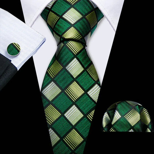 Premium Green Plaid Silk Tie Set