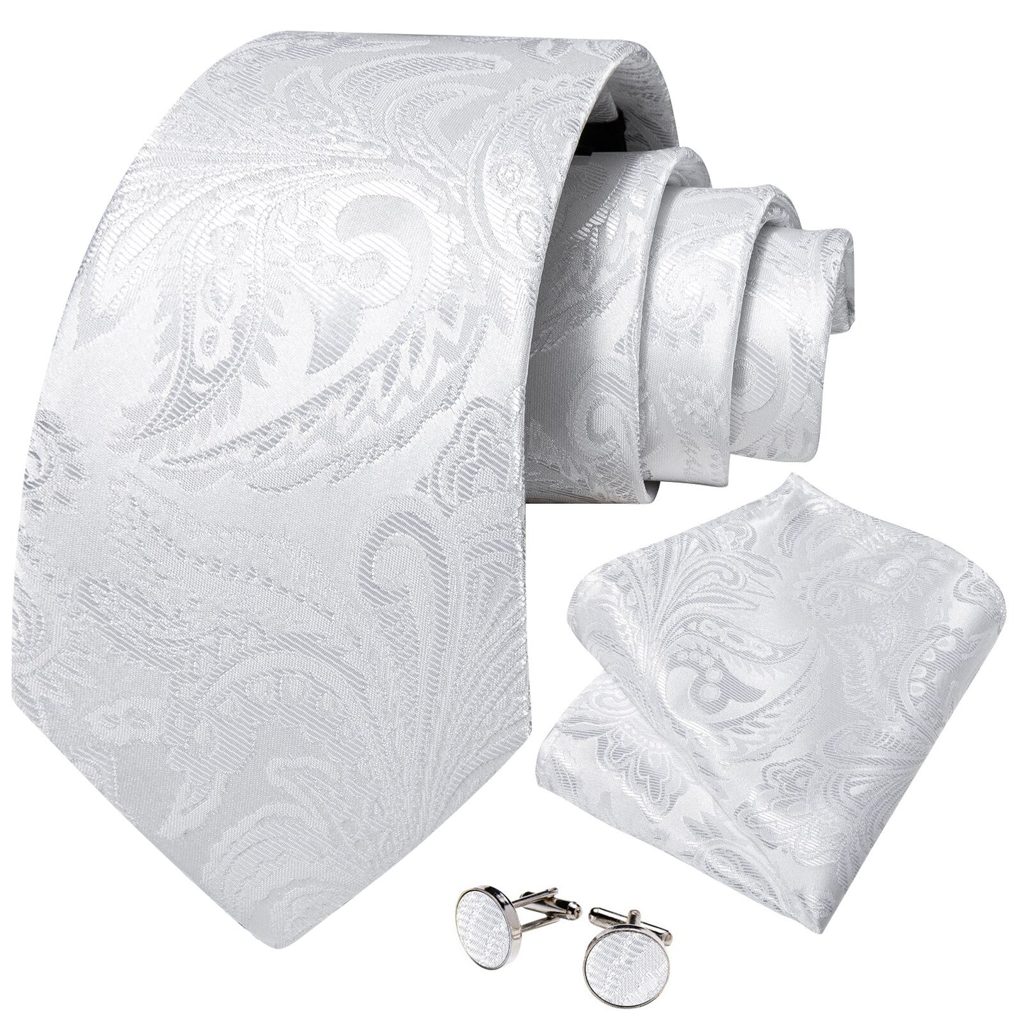 Wedding White Floral Silk Tie Set