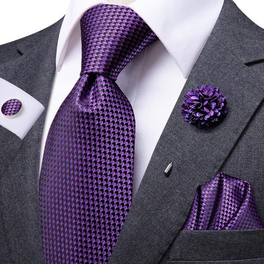 Purple Tiny Bricks Silk Tie Set