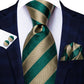 Luxury Green and Mocha Cream Striped Silk Tie Set