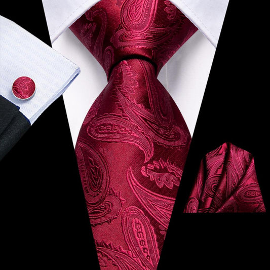 Luxury Red Leaves Silk Tie Set