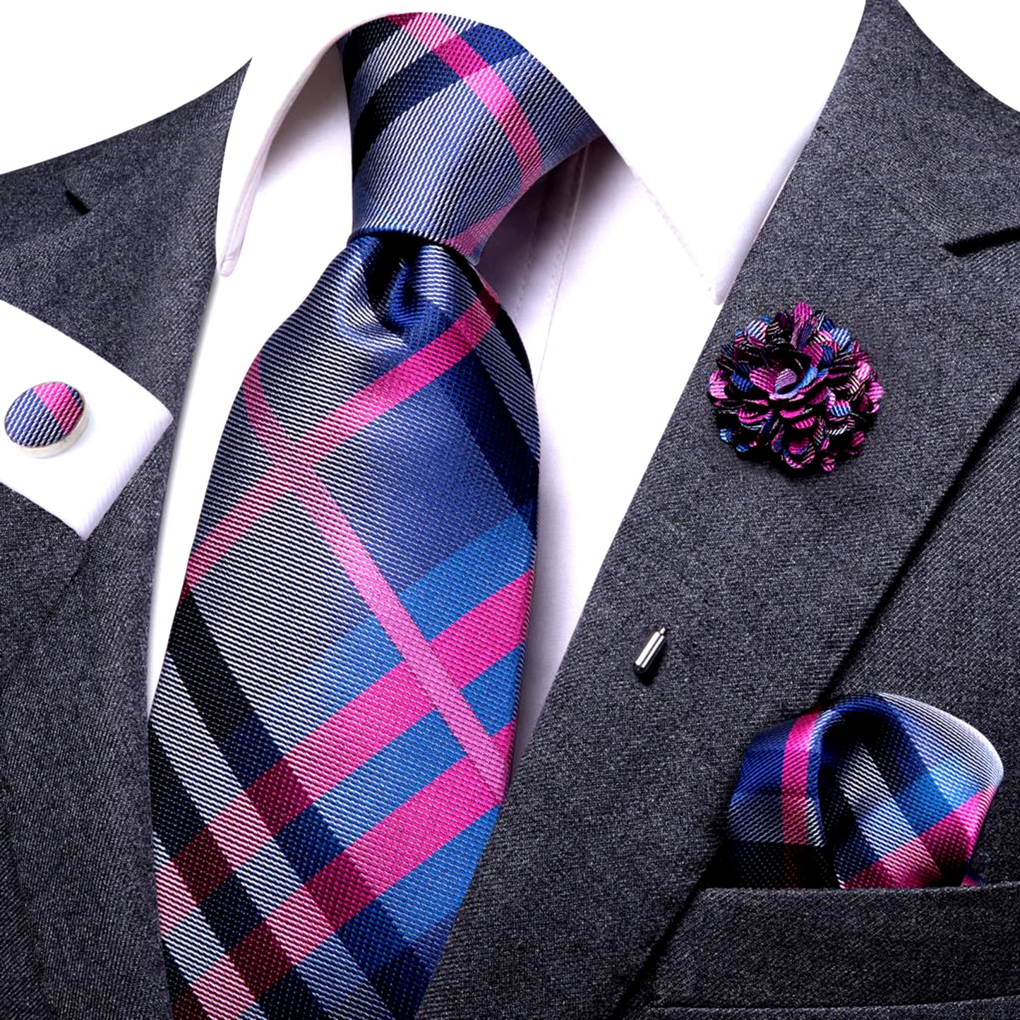 Pink and Blue Checkered Tie Set