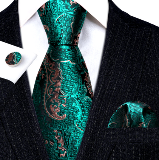 Luxury Green Leaves Silk Tie Set