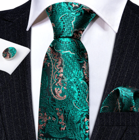 Luxury Green Leaves Silk Tie Set