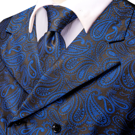 Blue Paisley Jacquard Vest Set