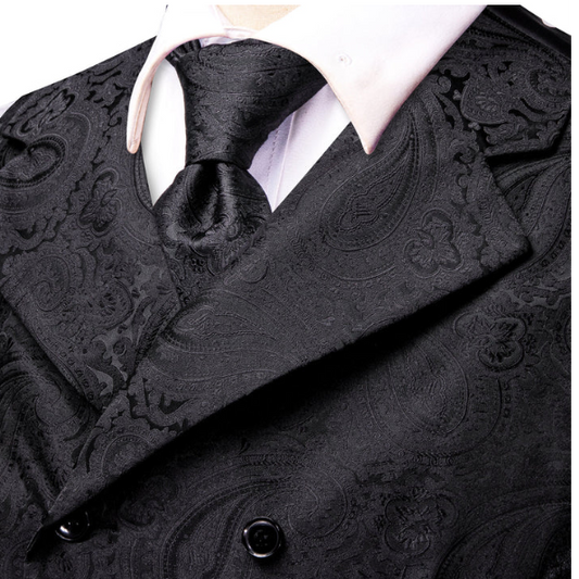 Black Paisley Jacquard Vest Set