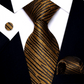 Gold and Black Striped Silk Tie Set