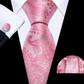 Premium Pink Leaves Silk Tie Set