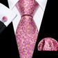 Premium Pink Big Flowers Tie Pocket Square and Cufflinks