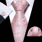 Premium Silver White Flowers In Pink Silk Tie Set - Masculine Clothes