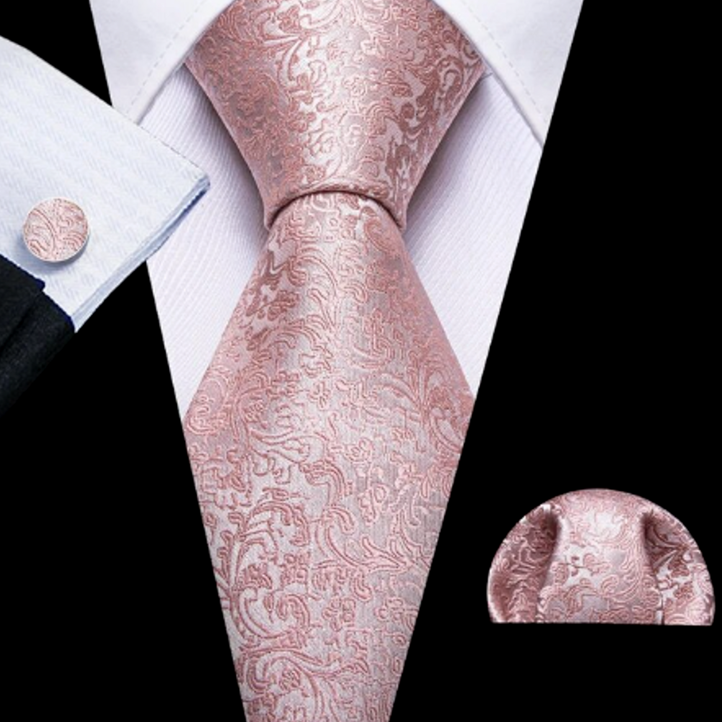 Premium Pink Tiny Leaves Silk Tie Set