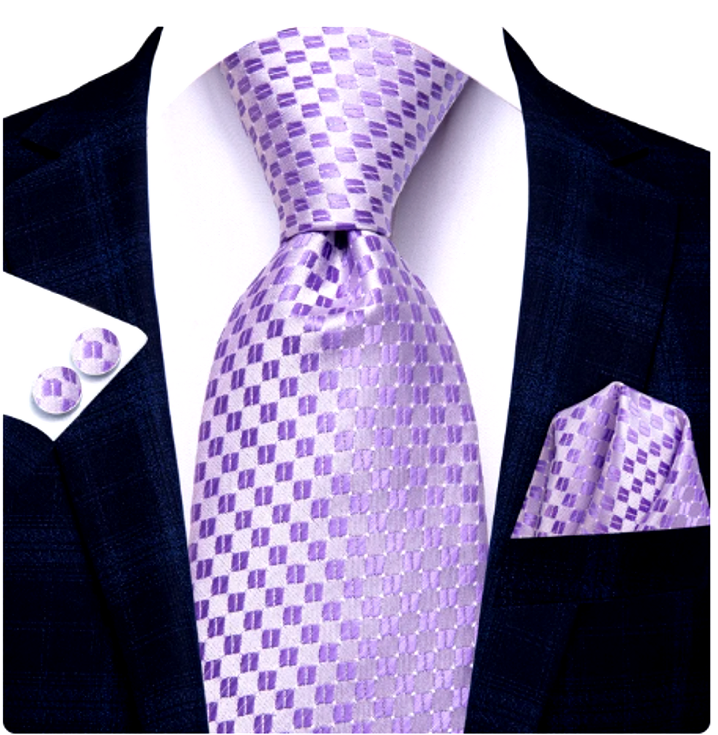 Luxury Tiny Squares In Purple Silk Tie Set