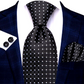 Luxury White Polka Dots In Black Silk Tie Set