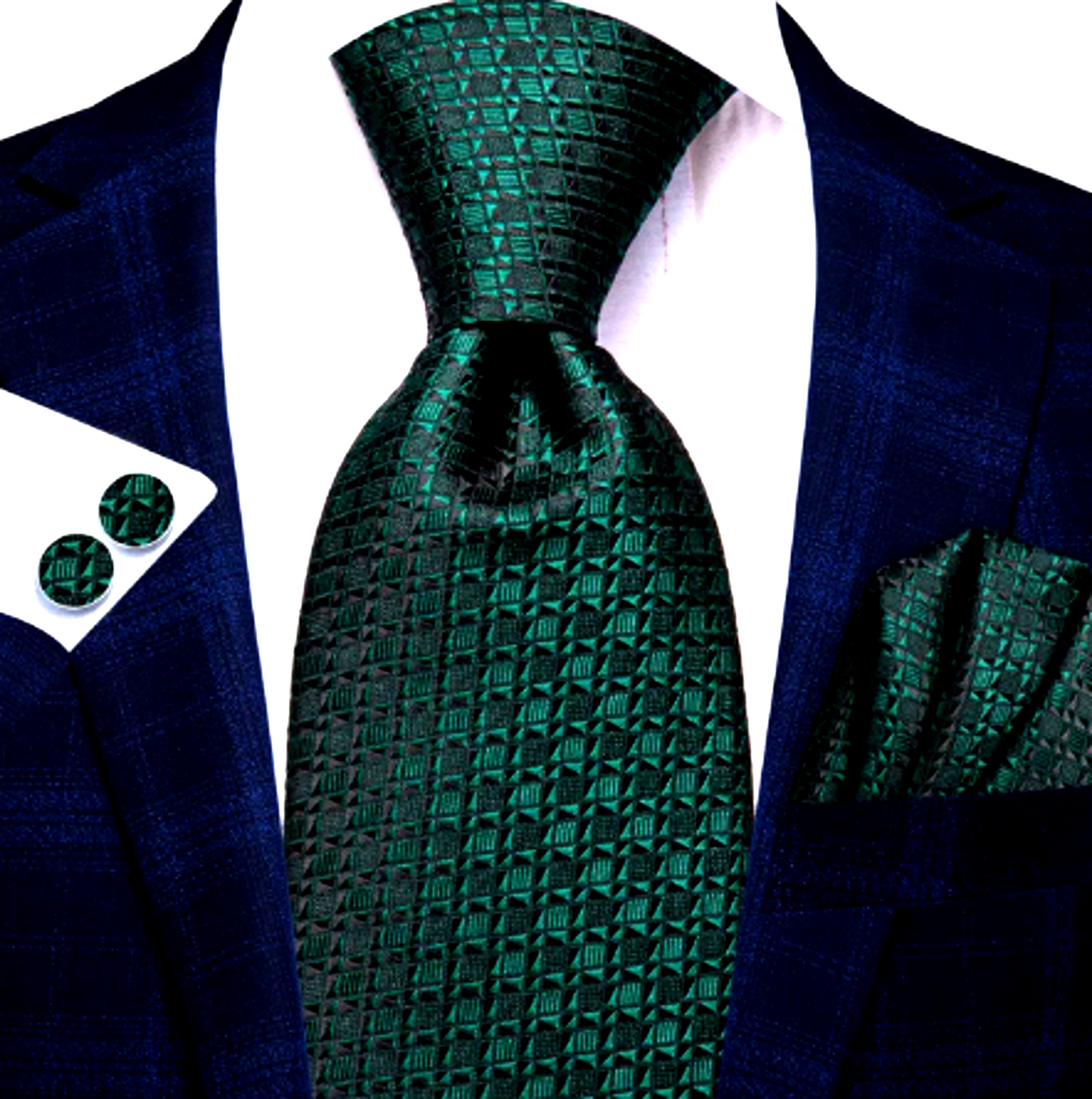 Luxury Emerald Diamond Silk Tie Set