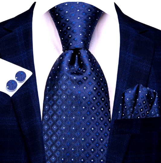 Luxury White Polka Dots In Blue Silk Tie Set