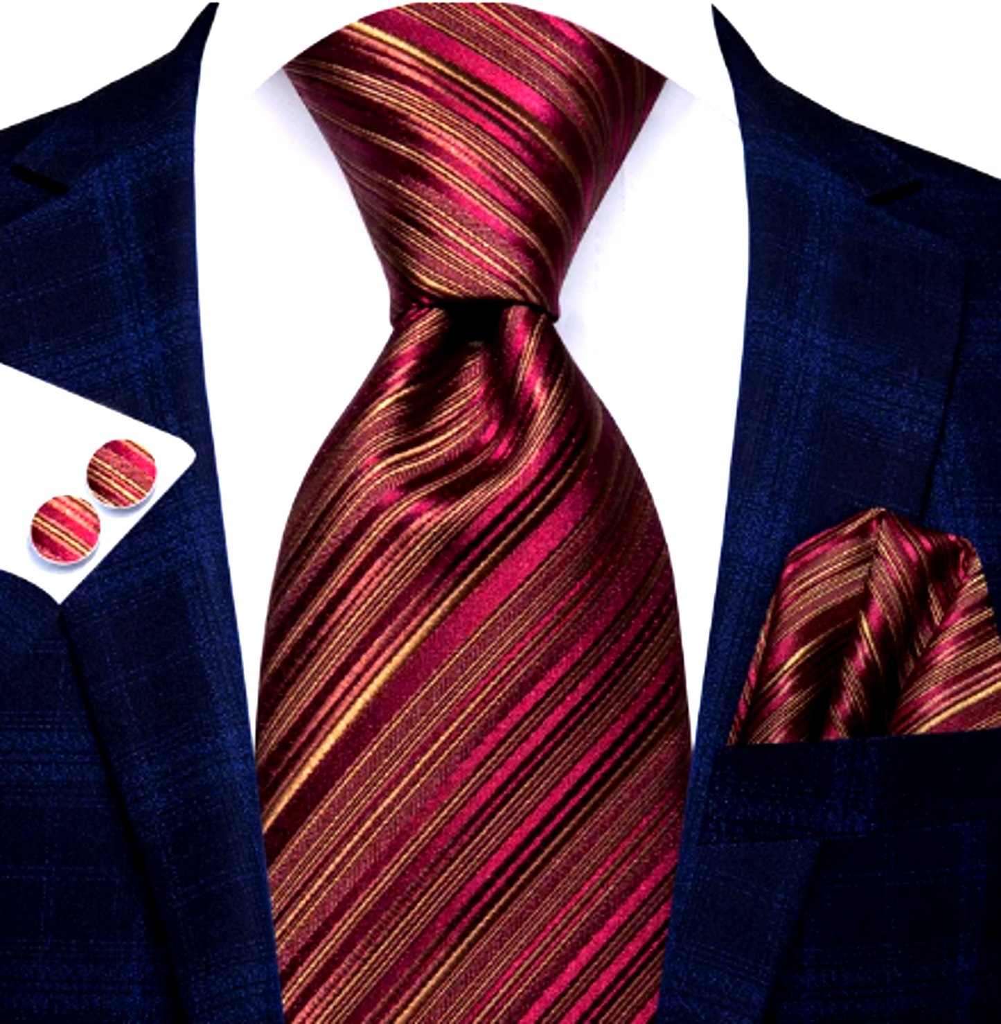 Luxury Red and Gold Lines Silk Tie Set