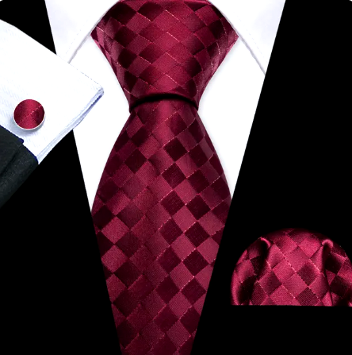 Premium Red Squares Silk Tie Set