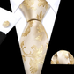 Premium Champagne with Gold Leaves Silk Tie Set