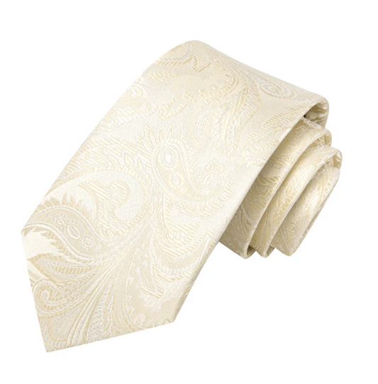 Creamy White Paisley XL Tie Paisley Silk Tie Set