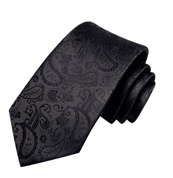 Black Floral Paisley Silk XL Tie Set