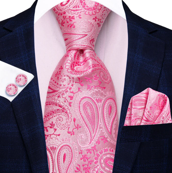 Pink Leaves Paisley Silk XL Tie Set