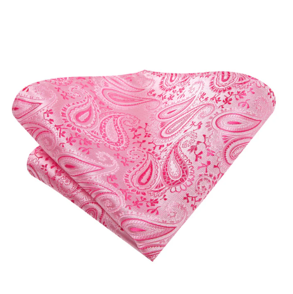 Pink Leaves Paisley Silk XL Tie Set