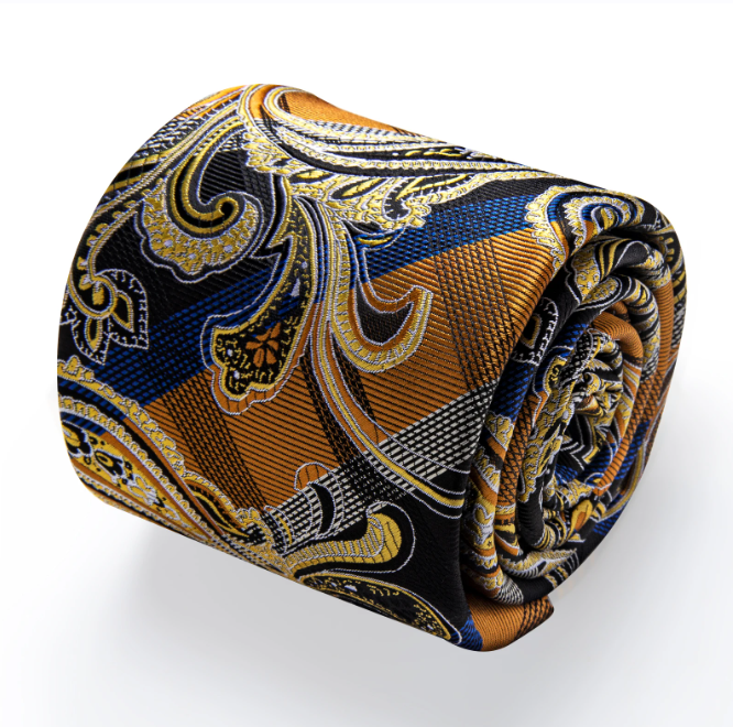 Premium Paisley Silk Tie, Pocket Square and Cufflinks