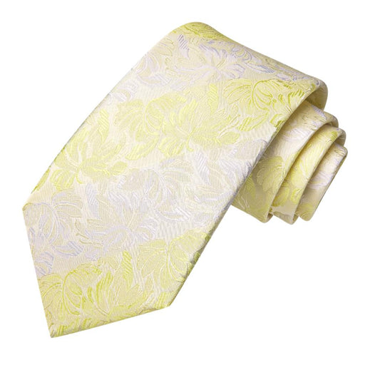 Beautiful Yellow and Milky Floral Silk Tie Set