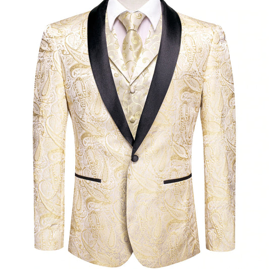 Champagne Floral Tuxedo Jacket - Masculine Clothes