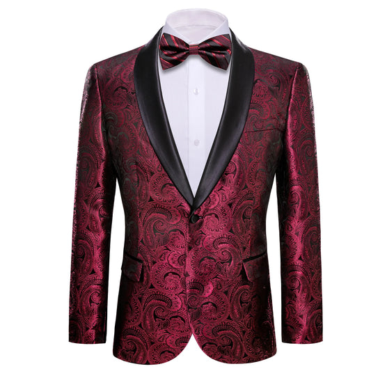 Burgundy Floral Tuxedo Jacket - Masculine Clothes