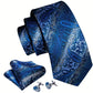 Beautiful Blue Leaves Silk Tie Set