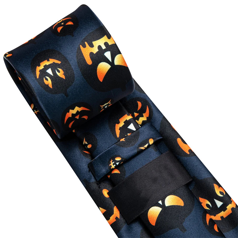 Halloween Tie Set In Black and Orange with Jack -O'- Lantern Design