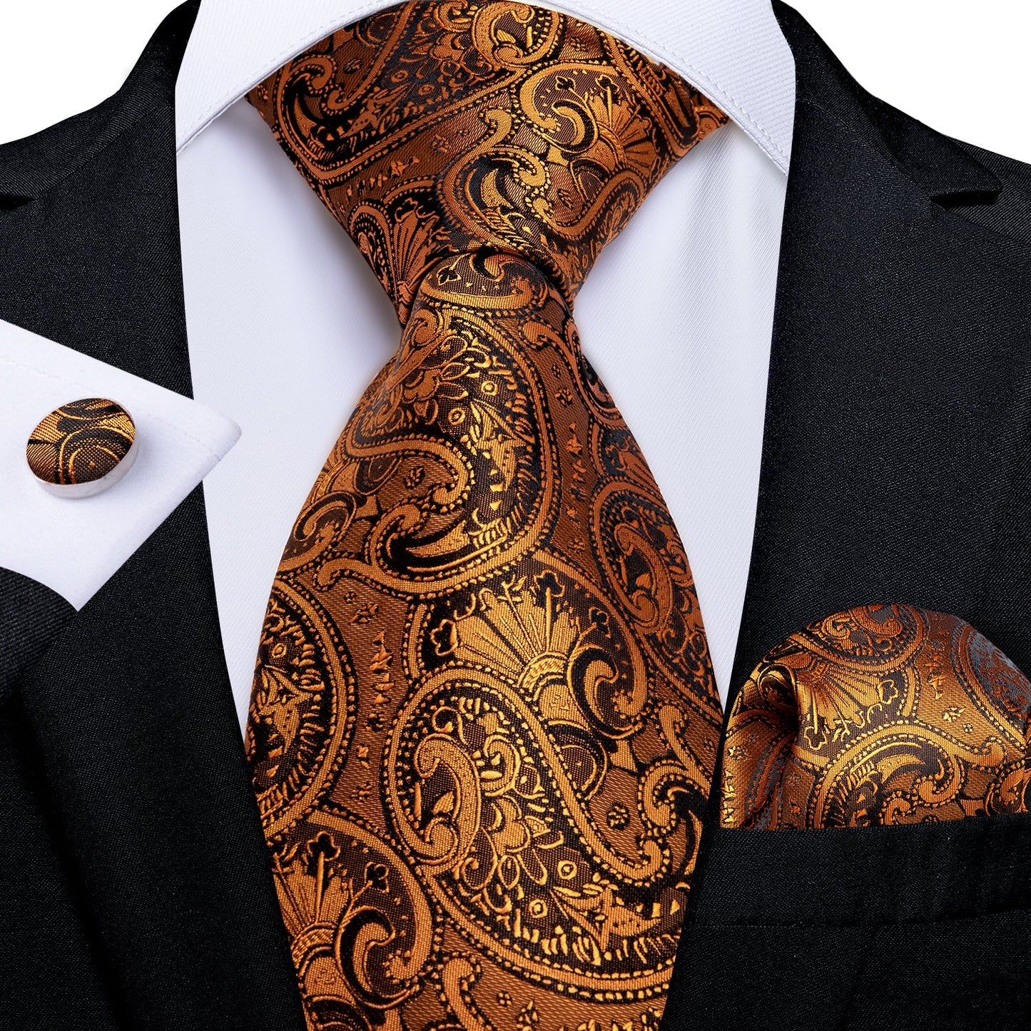 Luxury Copper Floral Silk Tie Set