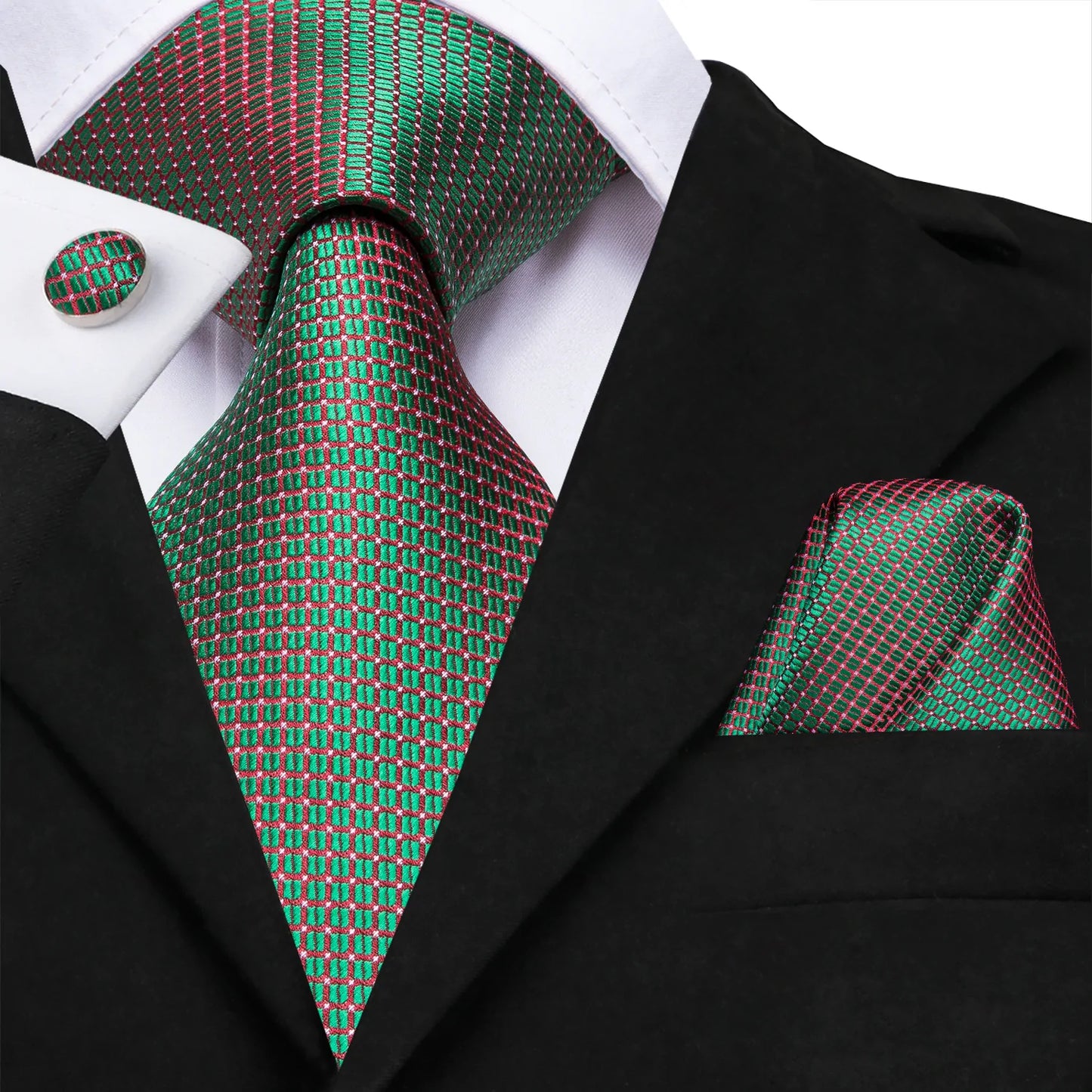 Shimmering Green Silk Tie Set