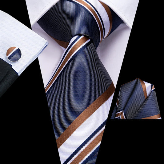 Brown Lines In Dark Gray Tie Set