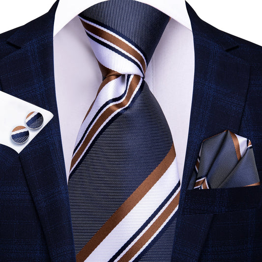 Brown Lines In Dark Gray Tie Set