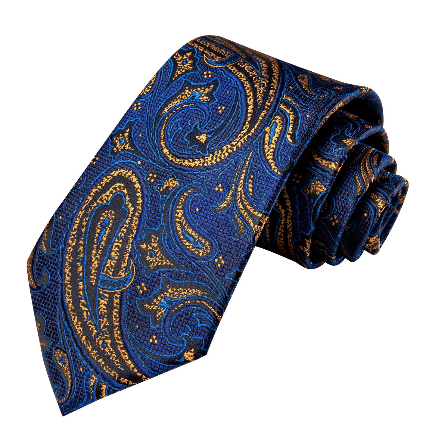 Luxury Gold Leaves In Blue Silk Tie Set