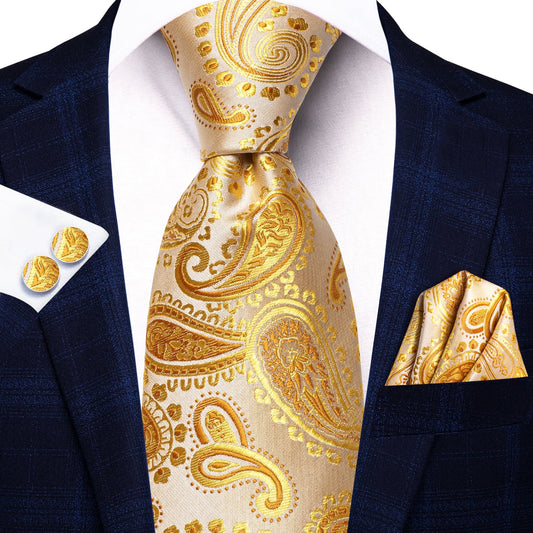 Golden Yellow Leaves Paisley Tie Set