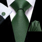 Green Tiny Circle Tie, Pocket Square and Cufflinks - Masculine Clothes